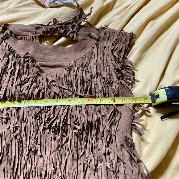 All Saints leather suede fringe flapper dress S XS UK10 2/4US brown gogo western - Picture 5 of 11